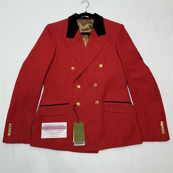 Gucci Herringbone Jacket 48 US 38 Red Wool Linen Double Breast Blazer NWT $3,600 - Picture 5 of 16